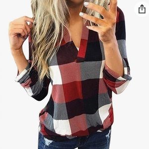 Plaid V-Neck Top